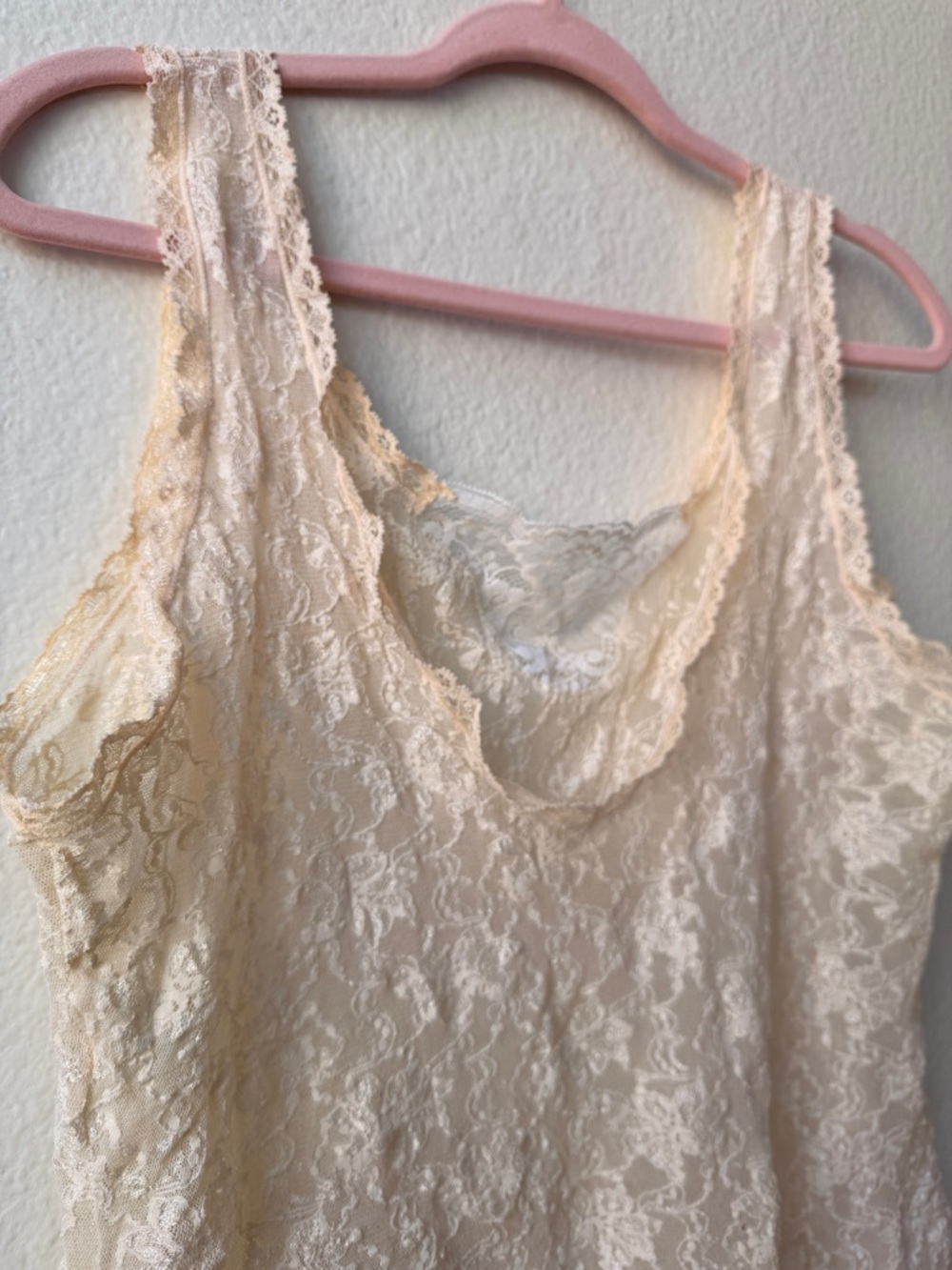 Vintage Cinema Etoile Lace Tank Top Ivory Sheer Floral Y2K Fairy Coquette XL USA - Picture 2 of 9
